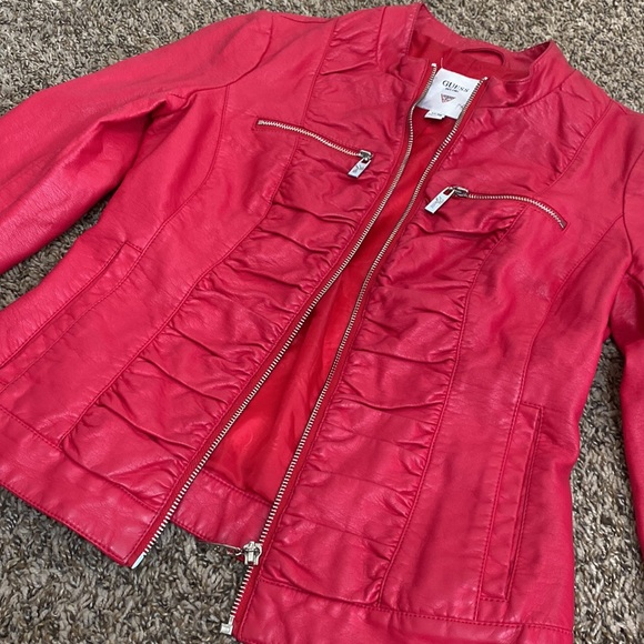 Guess Pink/Red Leather Jacket - Picture 2 of 5